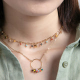Collar De Acero IP Dorado, Con Cristales De Colores