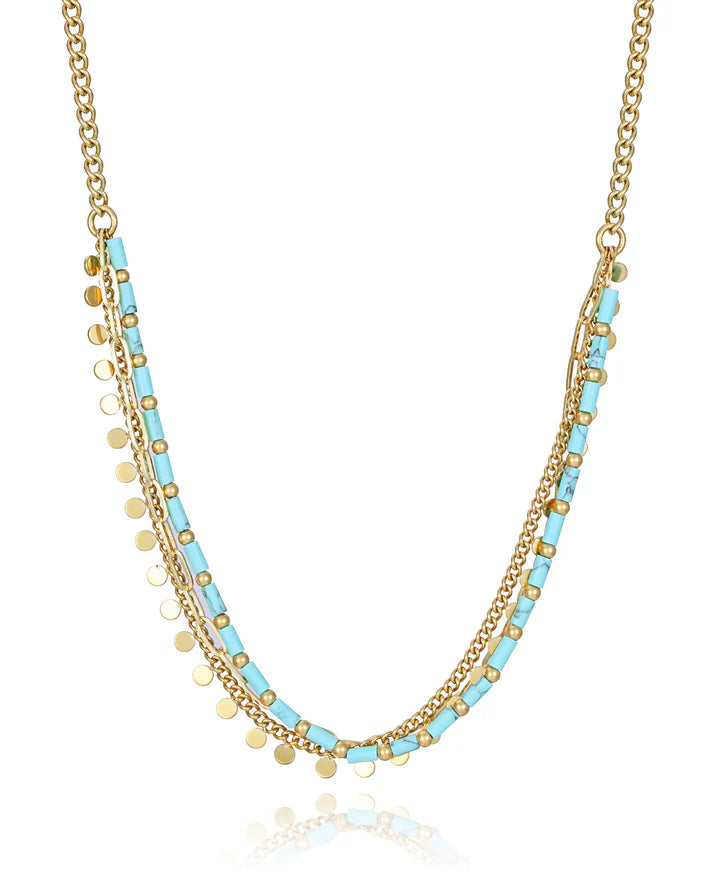 Collar De Acero IP Dorado, Cadena y Piedras Azules 14164C01014