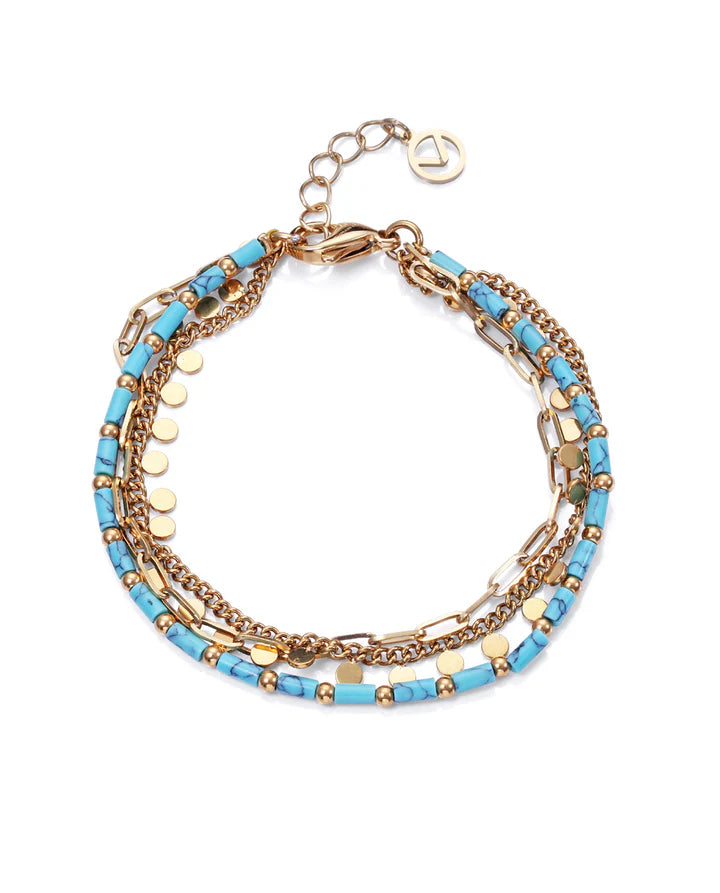 Pulsera De Acero Multiple Cadena y Piedras Azules 14164P01013