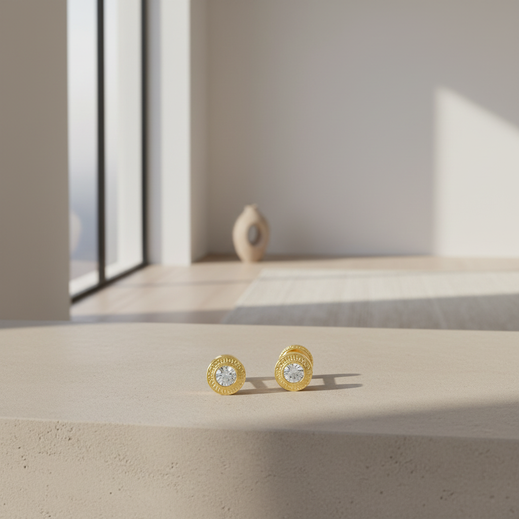 PENDIENTES CHATON GRECA 18K-P246