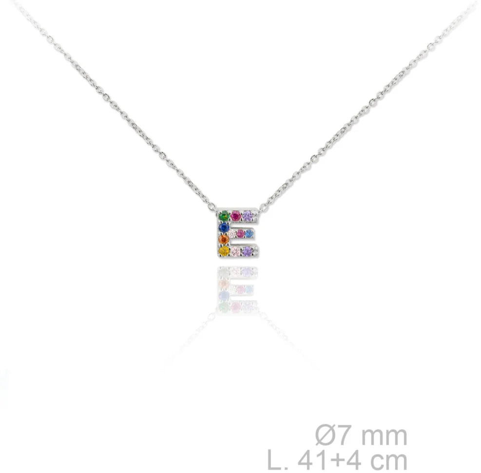 MINI INICIALES PLATA CIRCONITAS MULTICOLOR