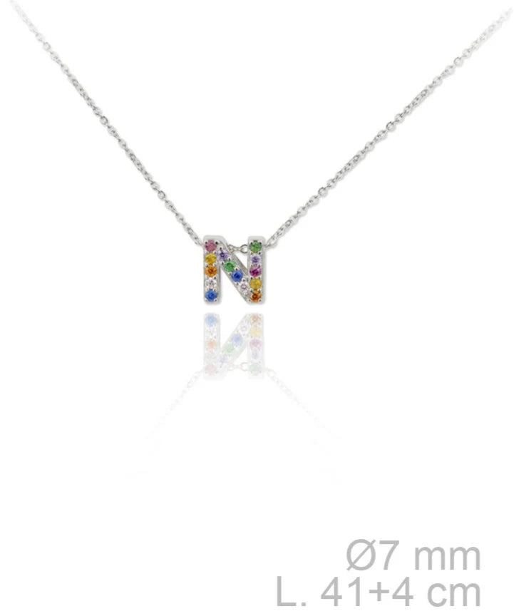 MINI INICIALES PLATA CIRCONITAS MULTICOLOR