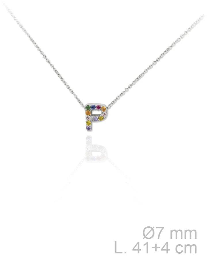 MINI INICIALES PLATA CIRCONITAS MULTICOLOR