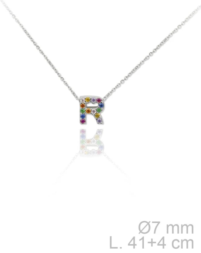 MINI INICIALES PLATA CIRCONITAS MULTICOLOR
