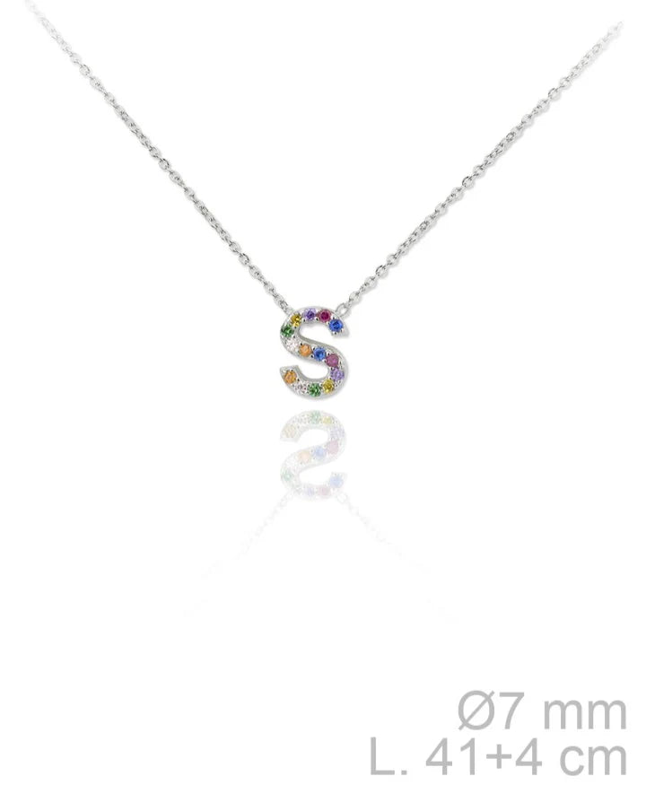 MINI INICIALES PLATA CIRCONITAS MULTICOLOR