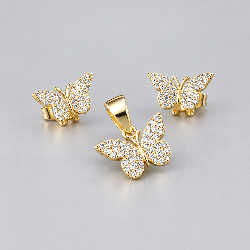 CONJUNTO MARIPOSA BAÑO DE ORO
