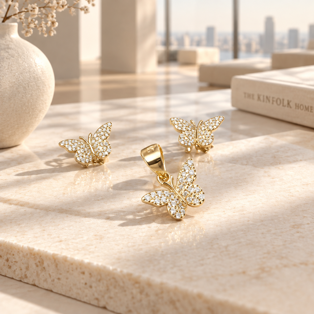 CONJUNTO MARIPOSA BAÑO DE ORO