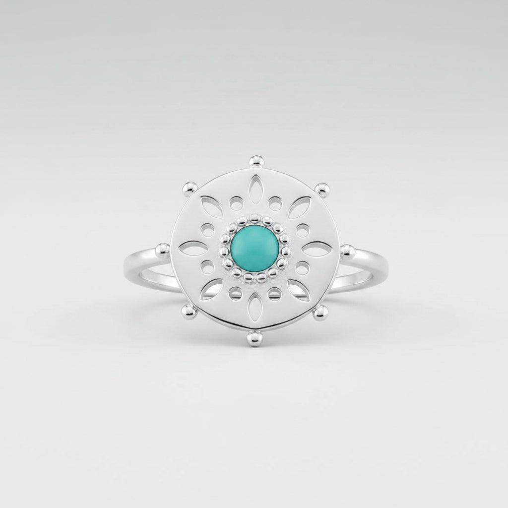 ANILLO MANDALA CON TURQUESA CENTRAL