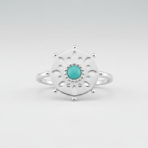 ANILLO MANDALA CON TURQUESA CENTRAL