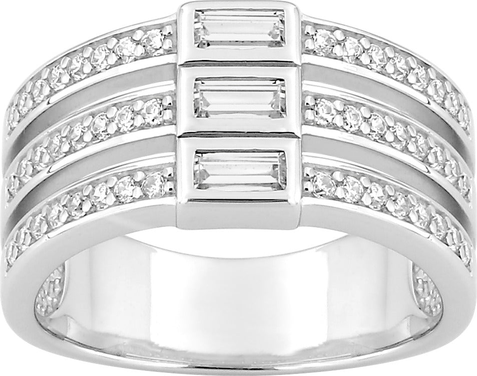 Anillo Triple Baguette Plata de Ley