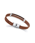 Pulsera Magnum de acero con placa calada y piel marrón