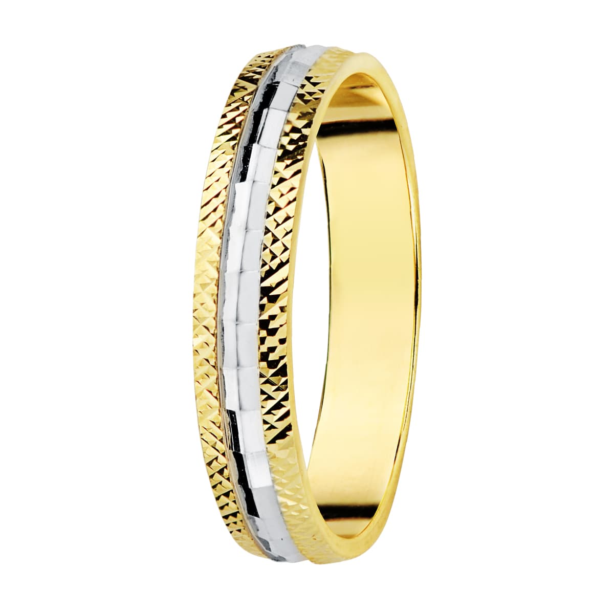 PAR ALIANZAS ORO BICOLOR TALLADA
