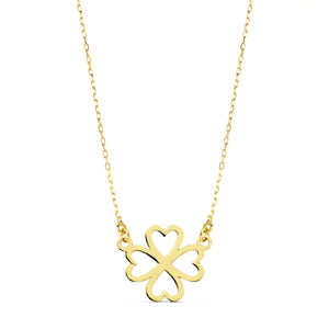 COLLAR TREBOL CON CORAZONES ORO DE LEY