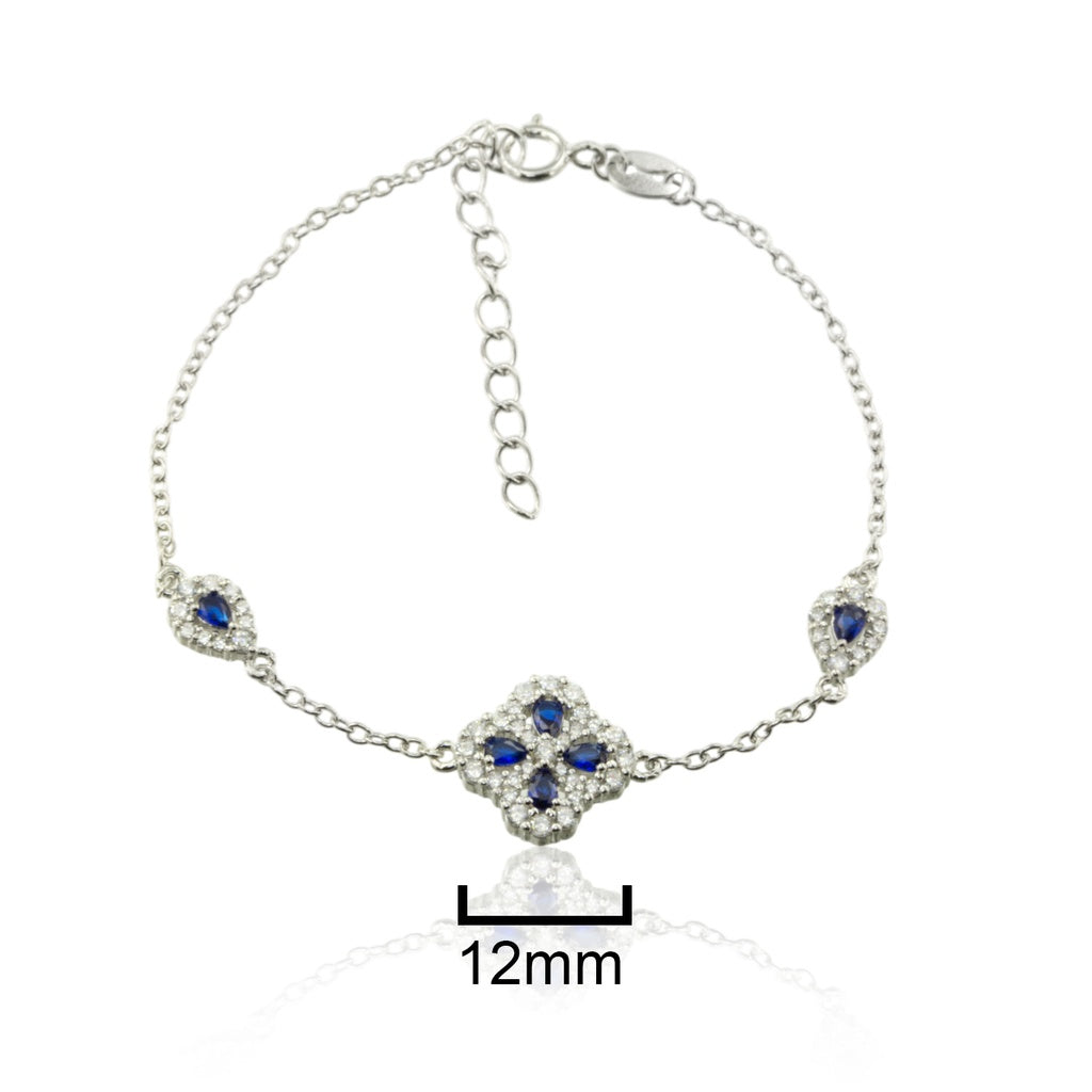 Pulsera Plata de Ley Trebol Circonitas Azules