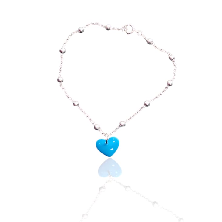 PULSERA BOLITAS CON COLGANTE CORAZÓN