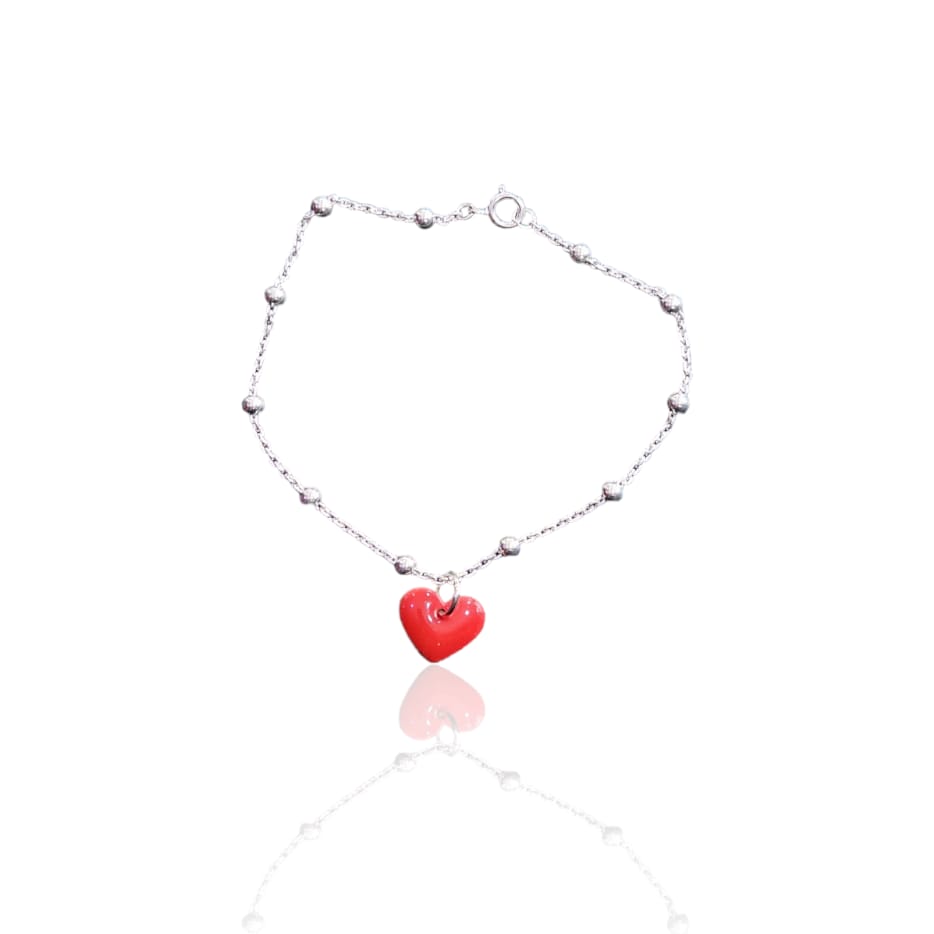 PULSERA BOLITAS CON COLGANTE CORAZÓN
