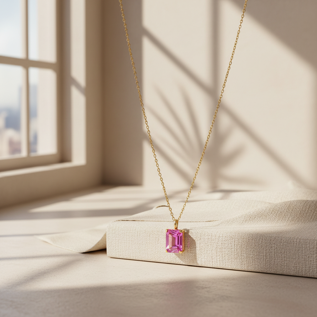 COLLAR ORO PIEDRA ROSA