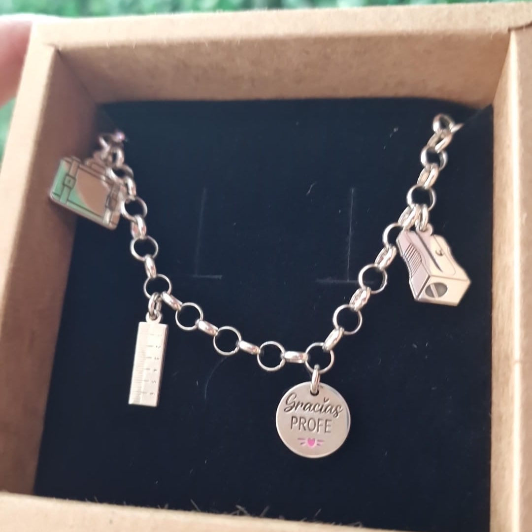 PULSERA PROFESORES PLATA DE LEY COLGANTES