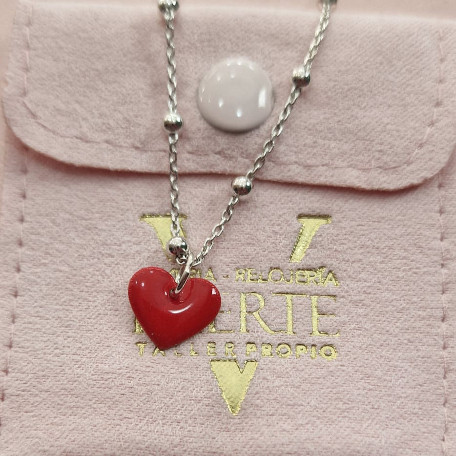 PULSERA BOLITAS CON COLGANTE CORAZÓN