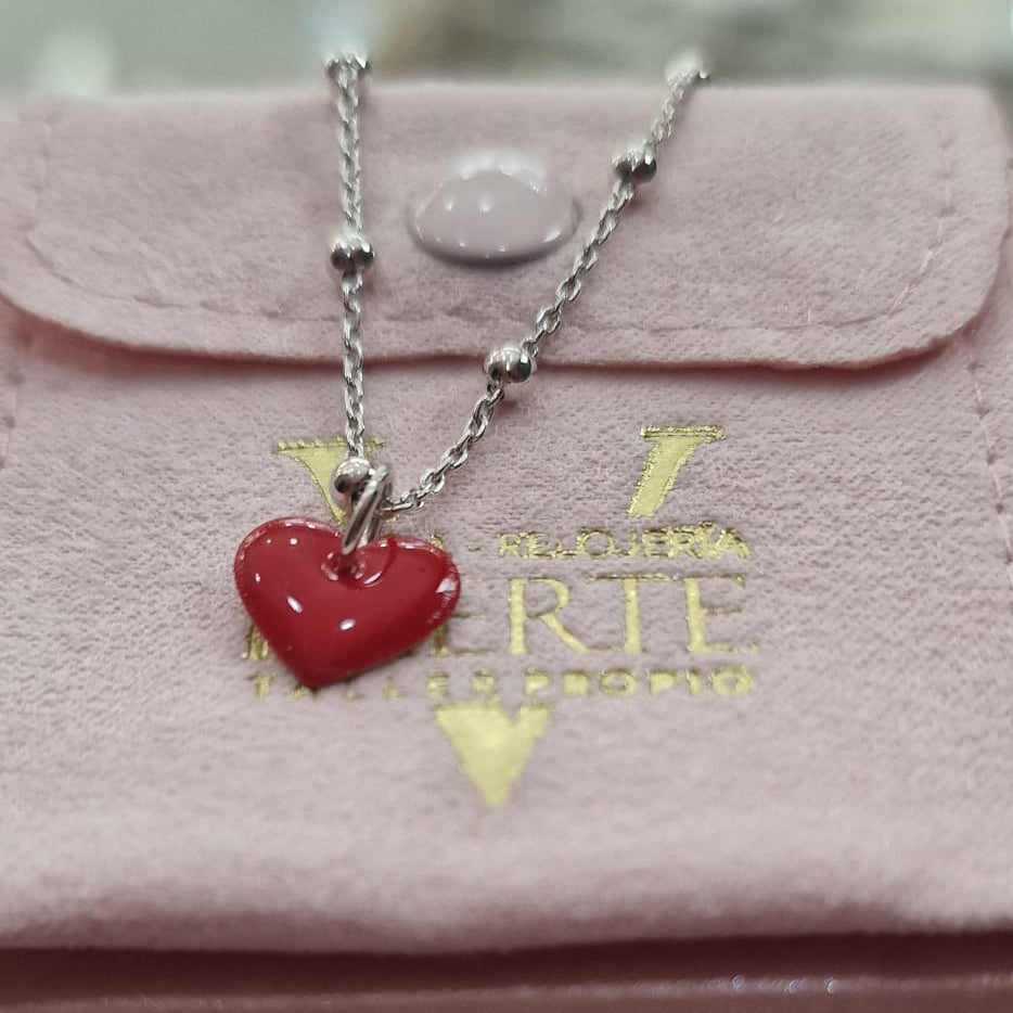 PULSERA BOLITAS CON COLGANTE CORAZÓN