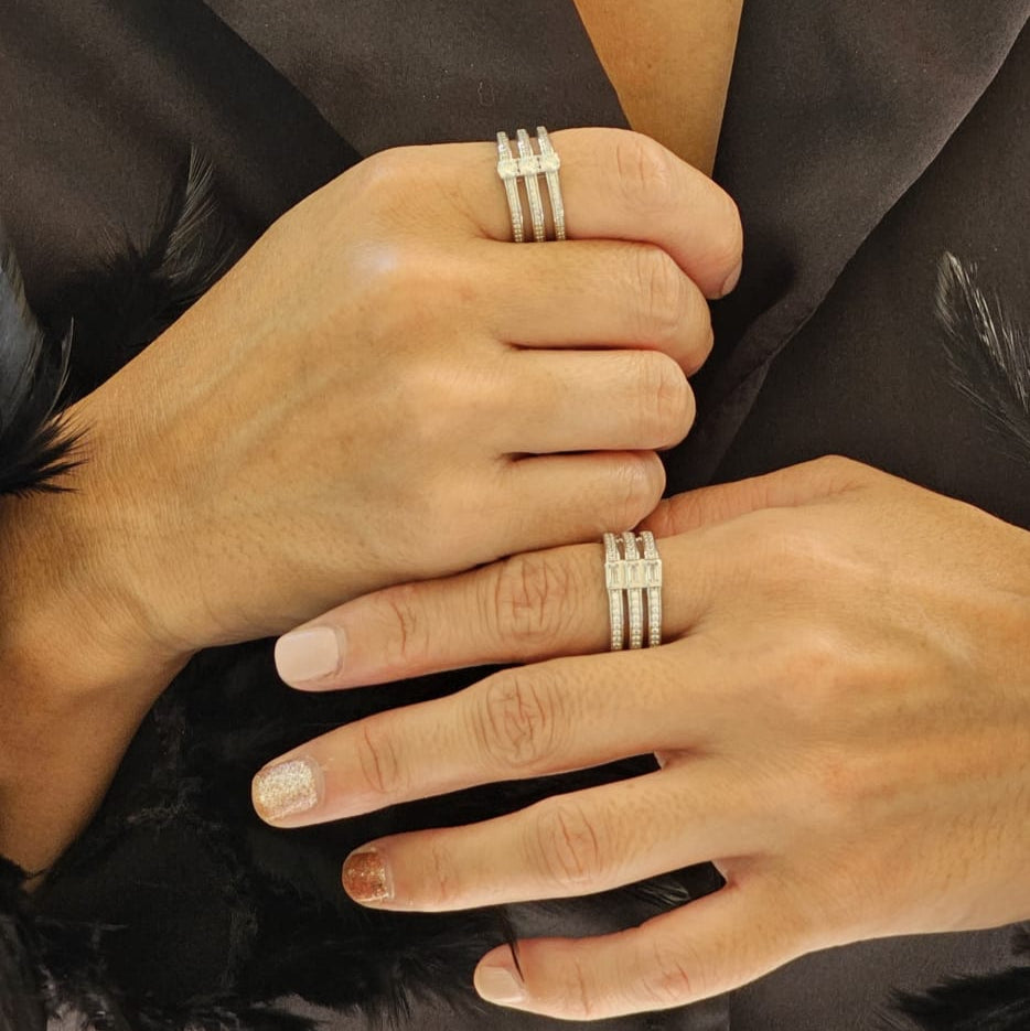 Anillo Triple Baguette Plata de Ley