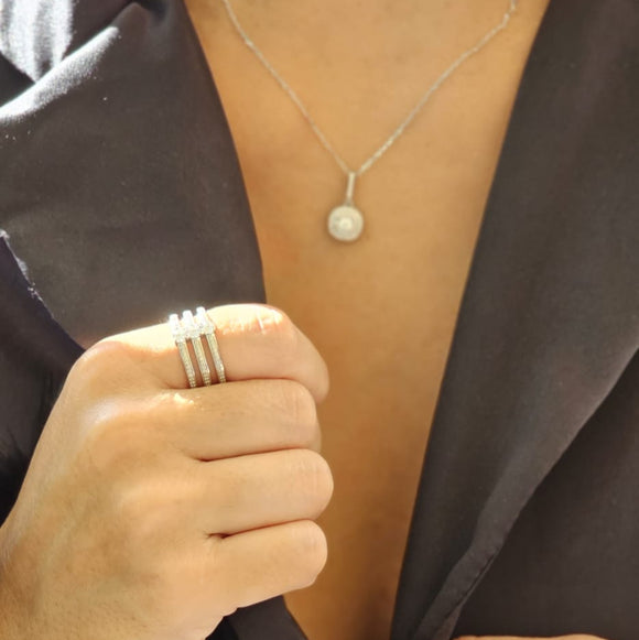 Anillo Triple Baguette Plata de Ley