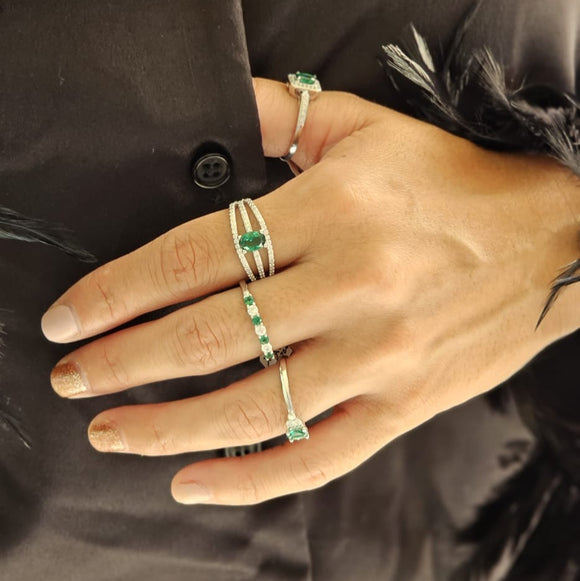 Anillo Medio Carril Combinado Plata de Ley