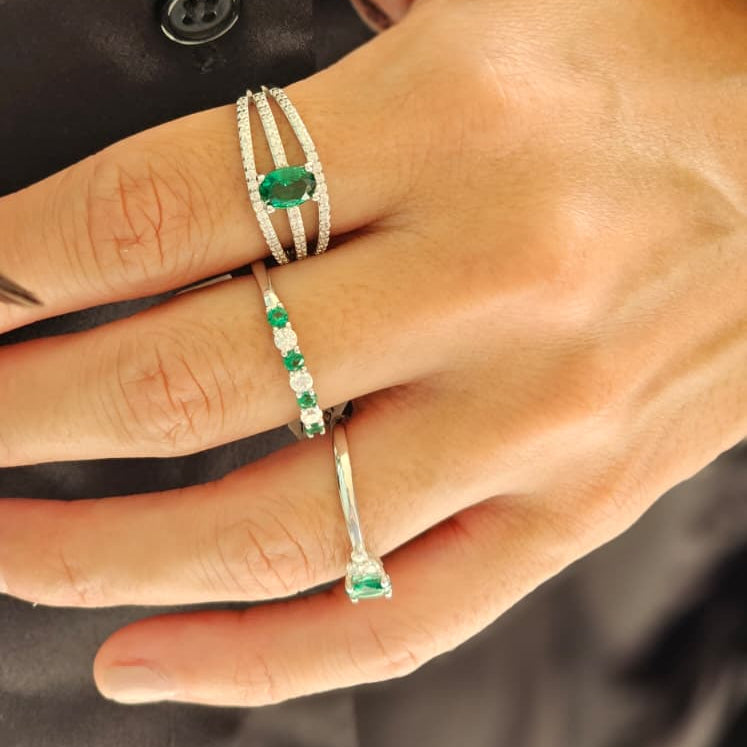 Anillo Medio Carril Combinado Plata de Ley