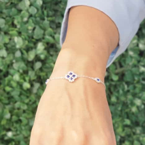 Pulsera Plata de Ley Trebol Circonitas Azules