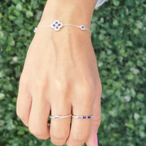 Pulsera Plata de Ley Trebol Circonitas Azules