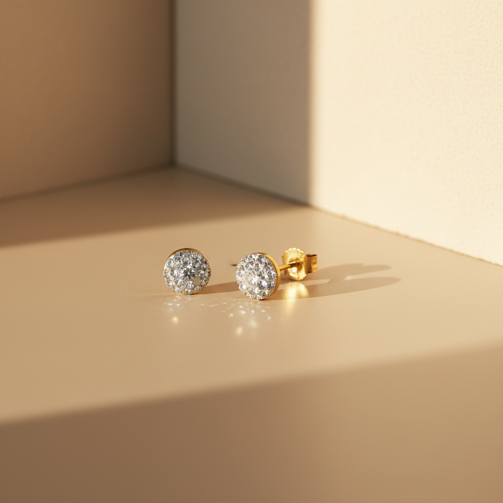 PENDIENTES MEDIA BOLA MICROCIRCONITAS ORO 18K