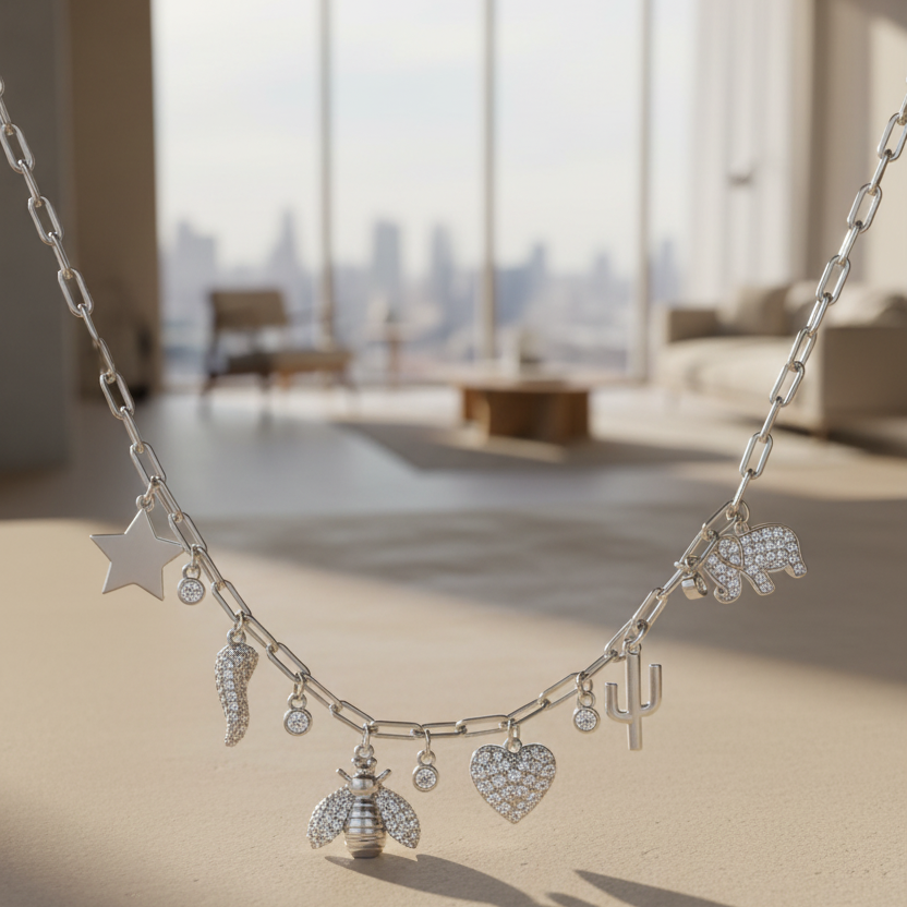 COLLAR MULTICOLGANTES DE PLATA CON CIRCONITAS