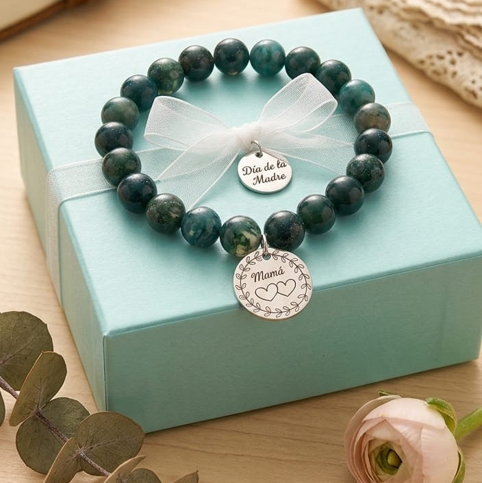 PULSERA PIEDRAS MAMA DOBLE CORAZÓN