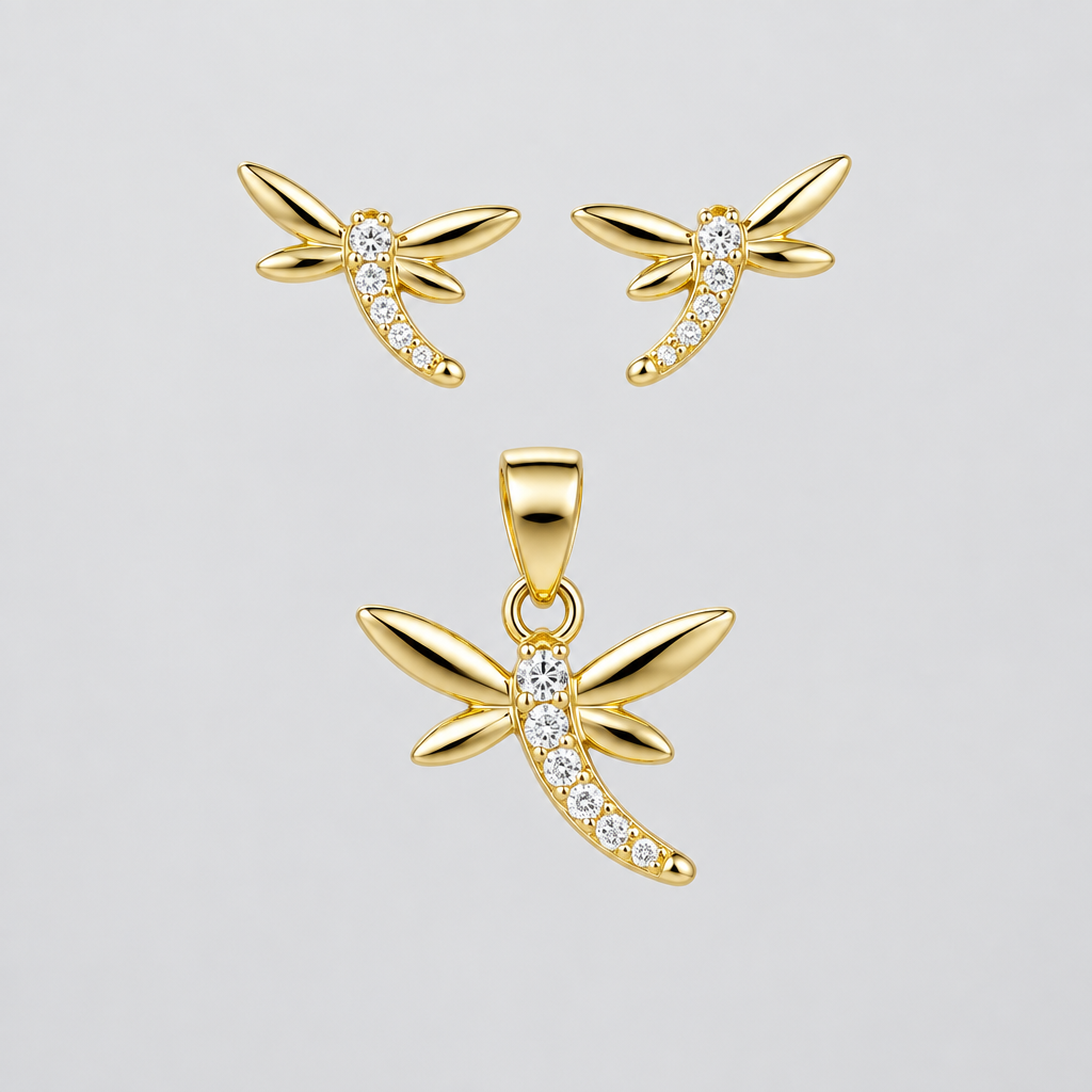 CONJUNTO LIBÉLULA BAÑO DE ORO