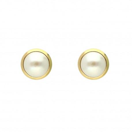 PENDIENTES PERLA BOTON CON FILO EN ORO