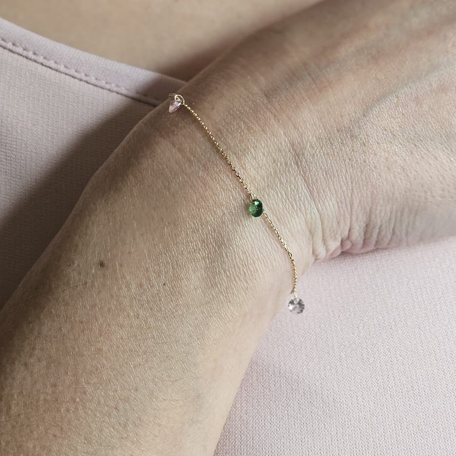 PULSERA ORO CON CRISTALES COLGANDO