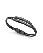 Pulsera Magnum de acero Ip y piel trenzada negra
