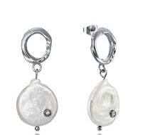 Pendientes Chic de acero en forma de aro y perla natural 15070E01010