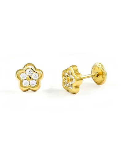 PENDIENTES FLOR CIRCONITAS 18K-P019