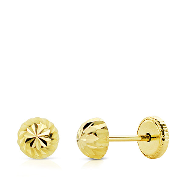 PENDIENTES MEDIA BOLA TALLADA 18K-P237