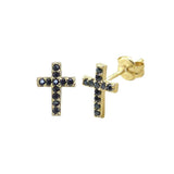 PENDIENTES CRUZ CIRCONITAS NEGRAS 18K-P0229