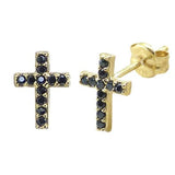 PENDIENTES CRUZ CIRCONITAS NEGRAS 18K-P0229