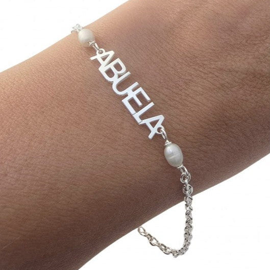 PULSERA NOMBRE CALADO CON PERLAS