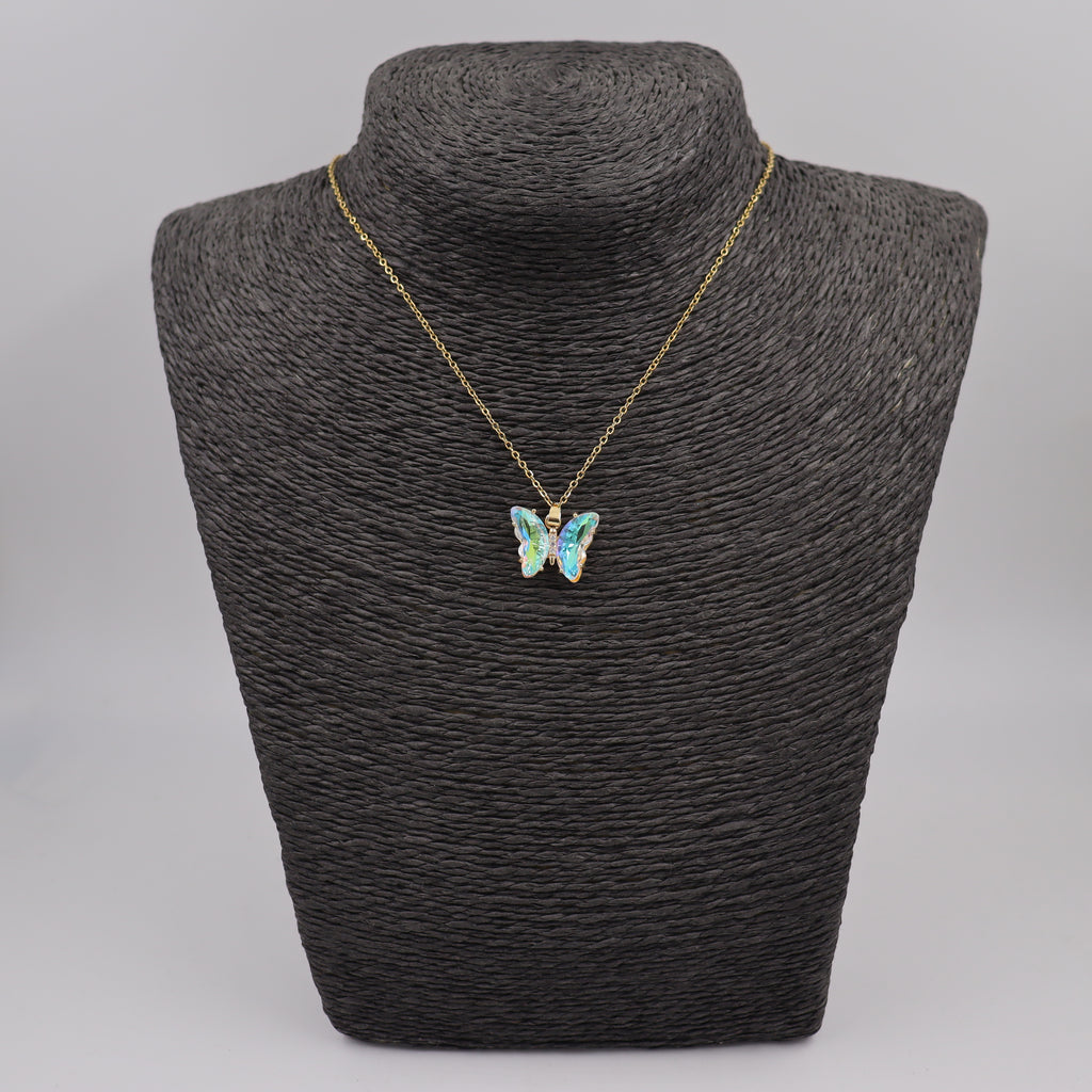 COLLAR ACERO DORADO MARIPOSA CRISTAL
