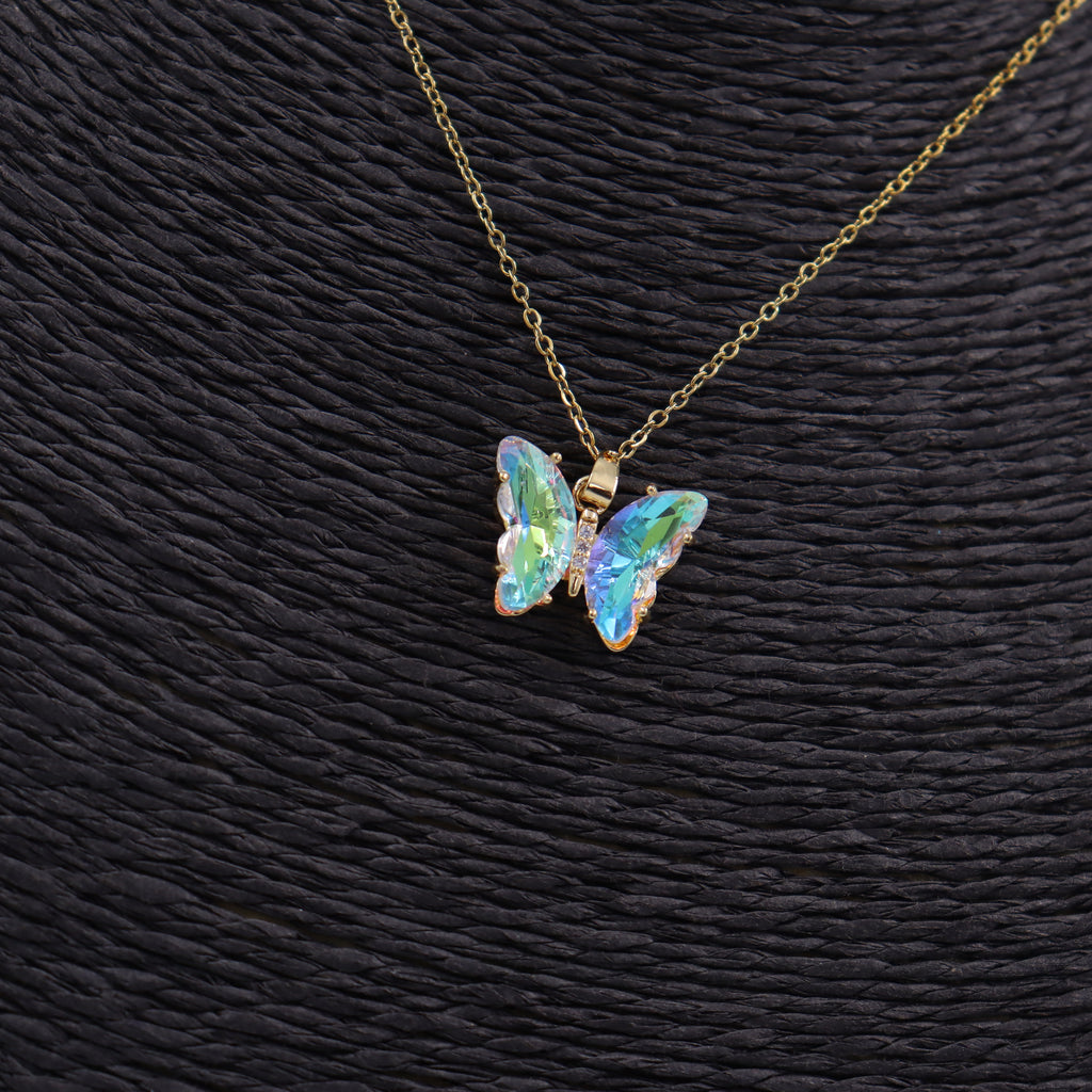 COLLAR ACERO DORADO MARIPOSA CRISTAL