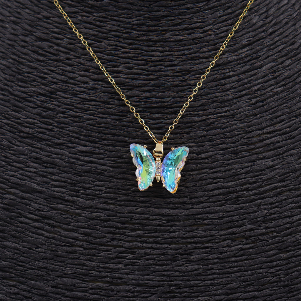 COLLAR ACERO DORADO MARIPOSA CRISTAL