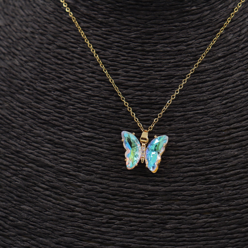COLLAR ACERO DORADO MARIPOSA CRISTAL