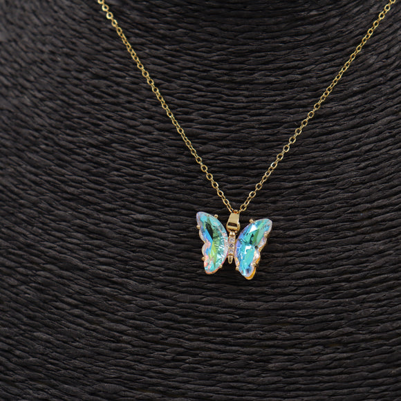 COLLAR ACERO DORADO MARIPOSA CRISTAL