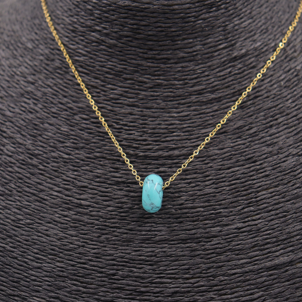 COLLAR ACERO DORADO Y DONA COLOR TURQUESA