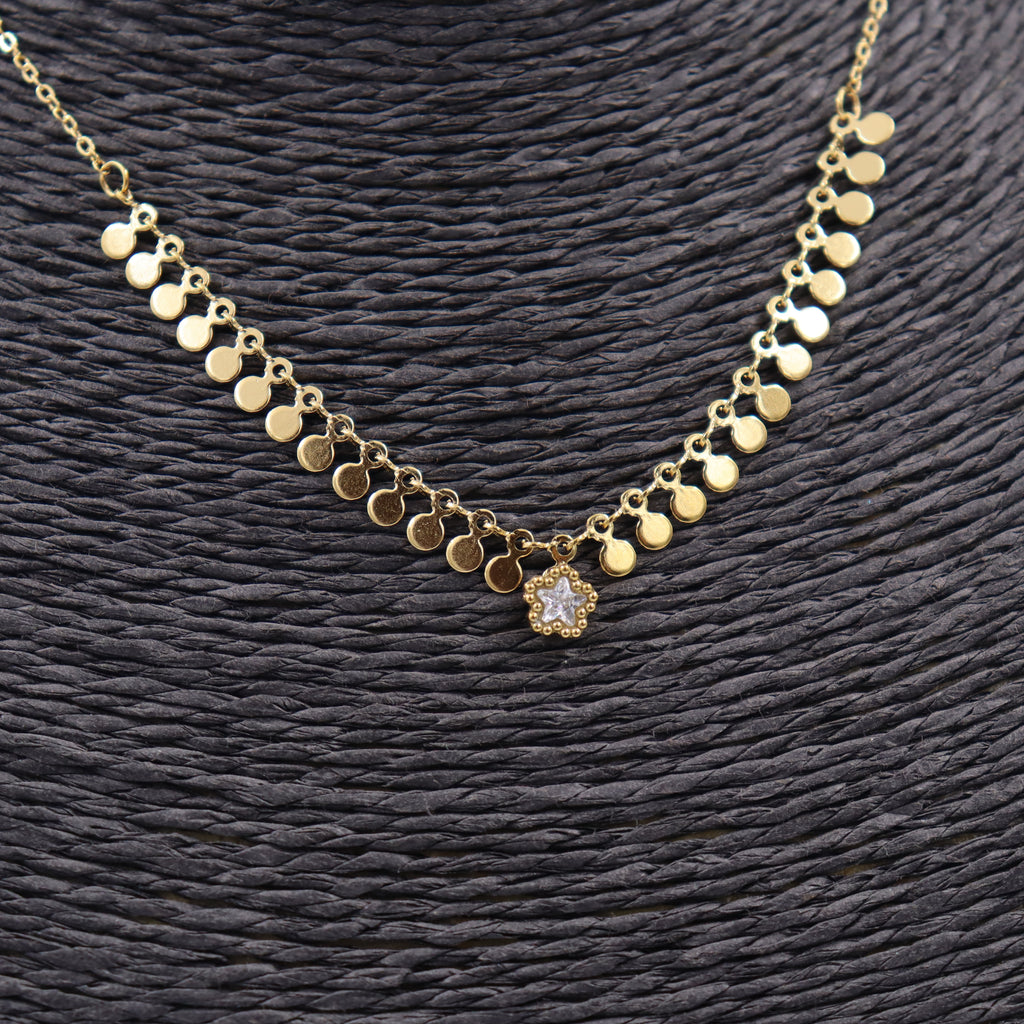 COLLAR ACERO DORADO PERLITAS Y ESTRELLAS